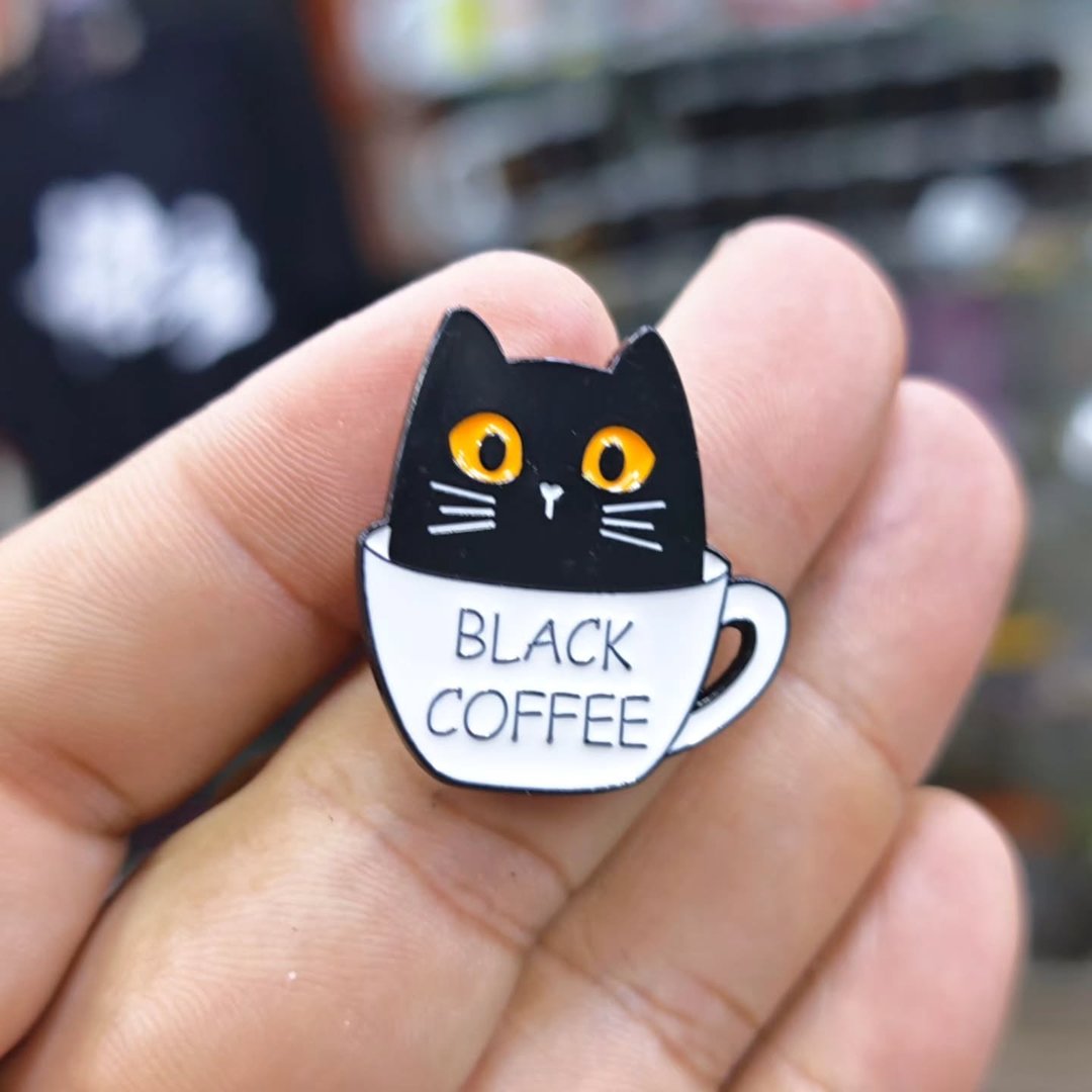 Black Coffee Cat Pins - alternate view