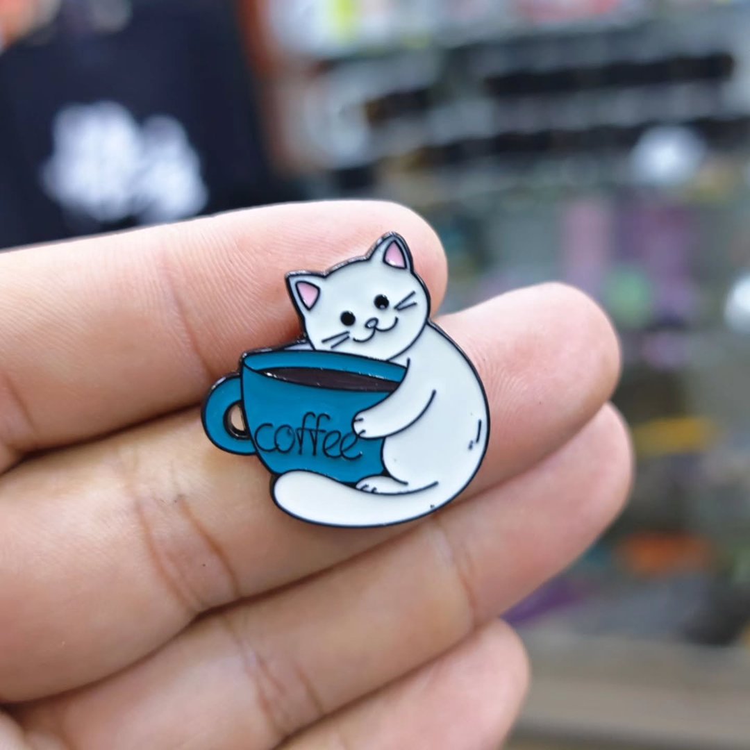 Cat Coffee Blue Pins - Metal Pins