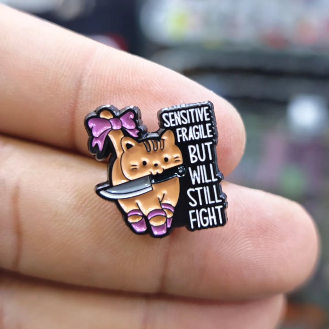 Sensitive Fragile Fight Cat Pins - Metal Pins